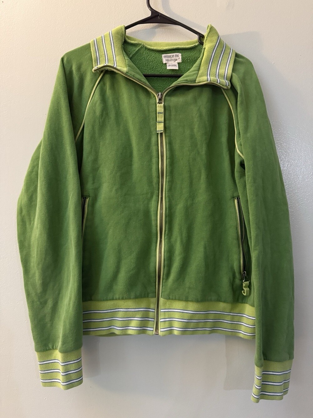 American Rag Green Track Jacket Large Y2K Hip Hop Streetwear Retro Zip Up